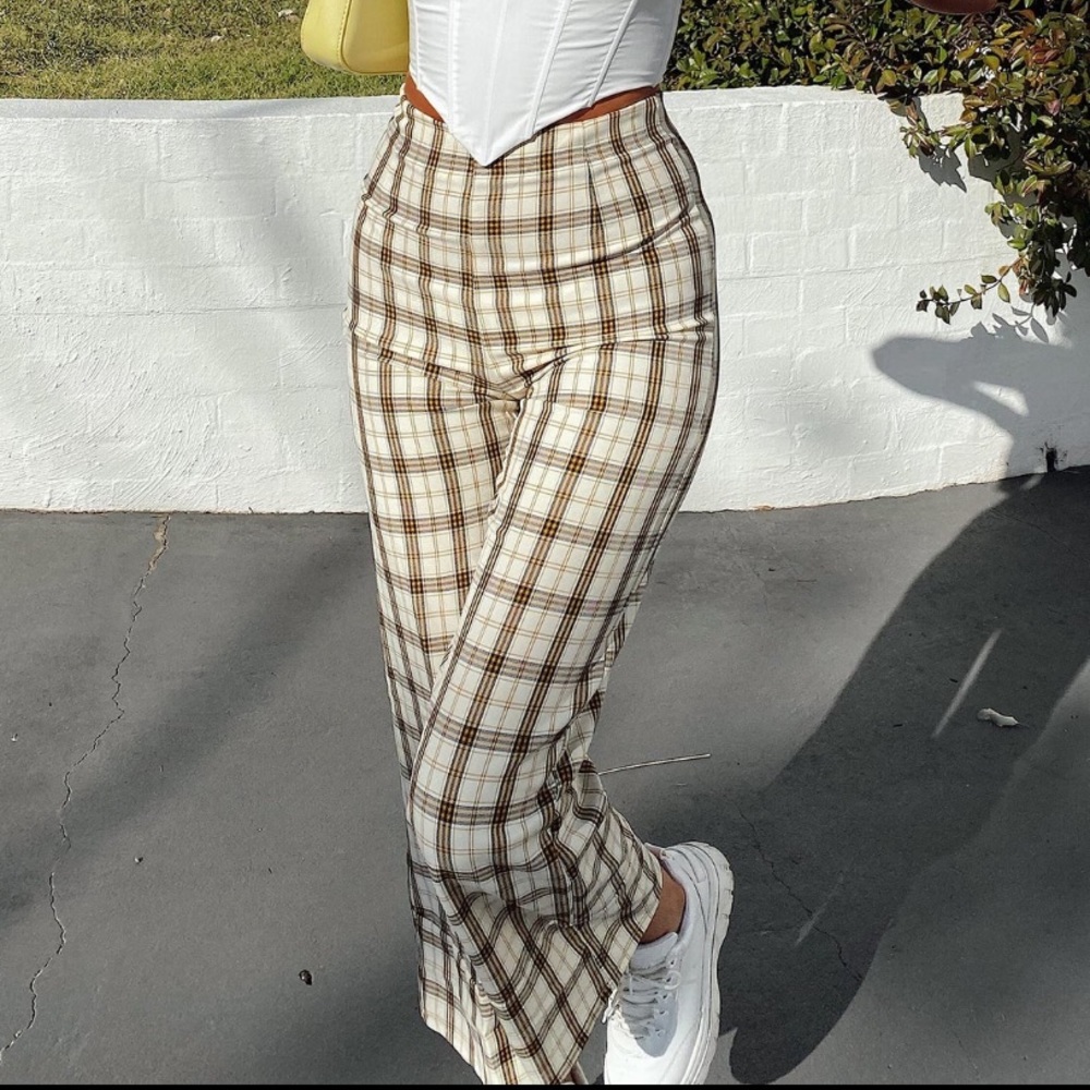 Princess Polly Euros Pants Yellow Checker